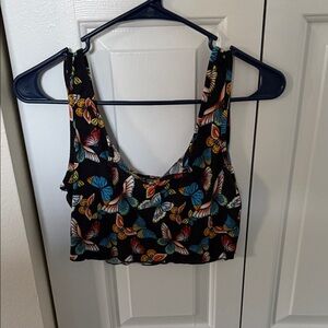 SHEIN Black Crop Top with Colorful Butterfly Design